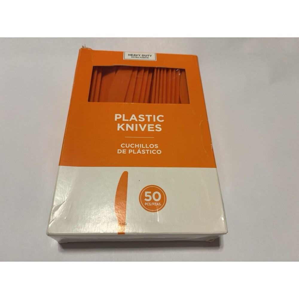 50 Orange Amscan Premium Heavy Duty Reusable Dishwasher Safe Plastic Knives